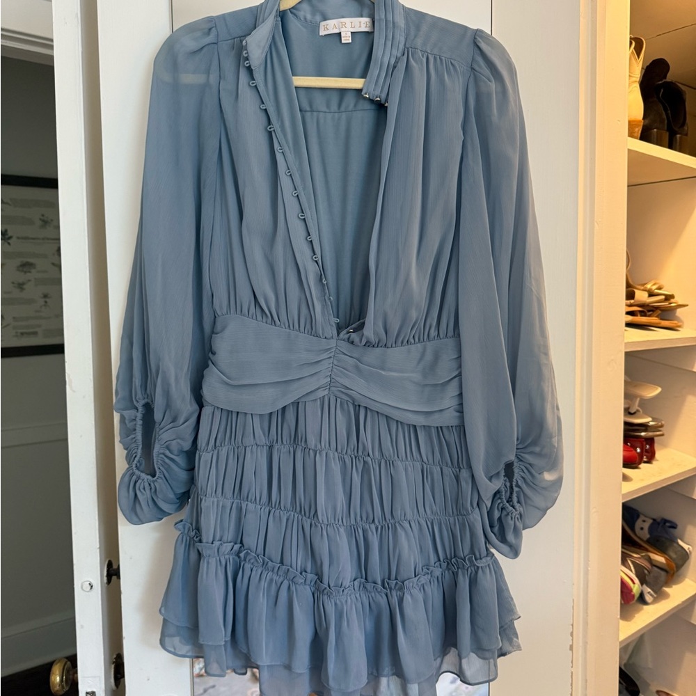 Karlie Light Blue Long Sleeve Dress